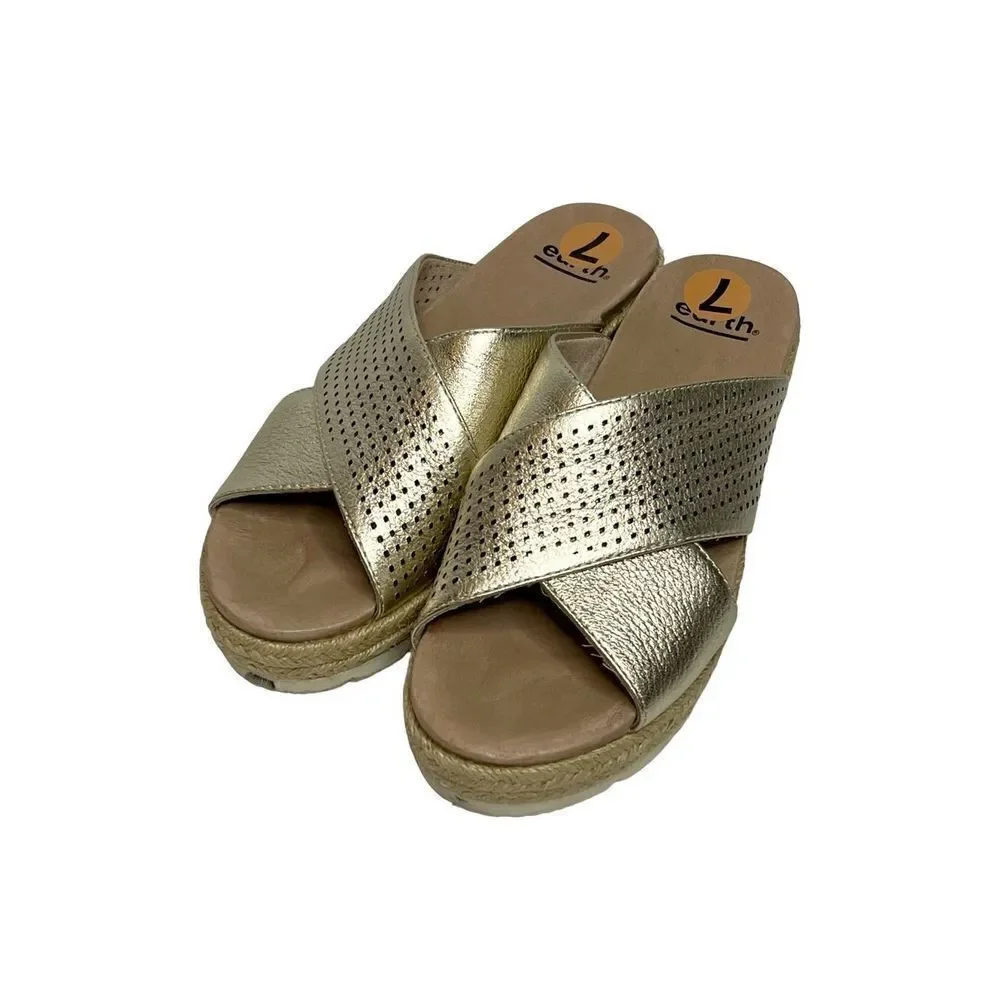 Earth modena marigold gold leather espadrille wedges size 7